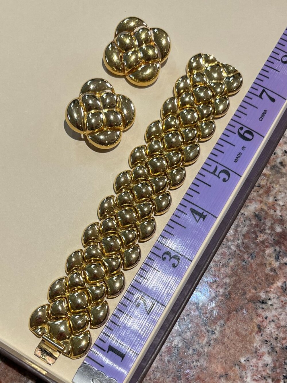 Stunning Vintage Vendome Gold Bracelet and Earring Set (stamped)